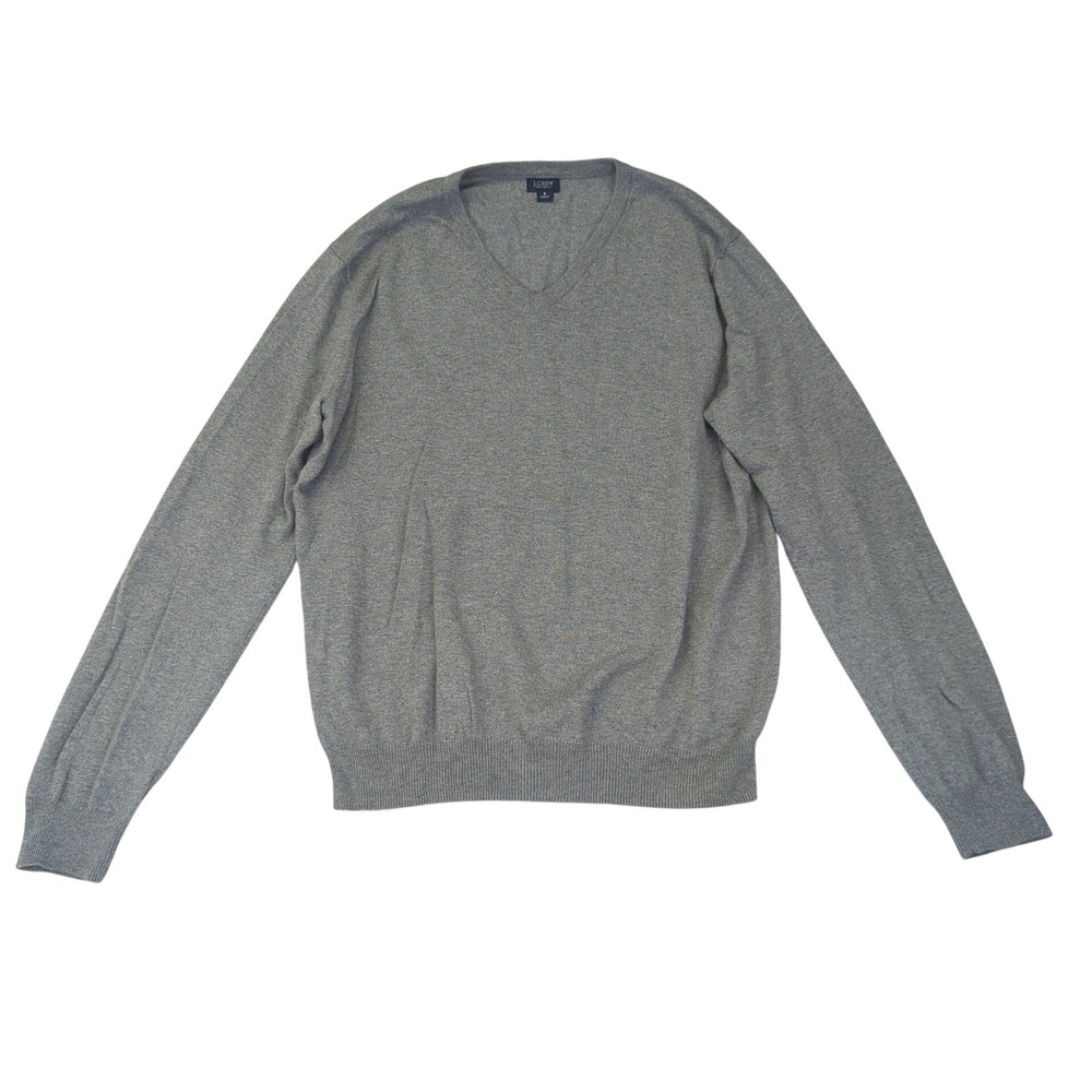 J.Crew Cotton Cashmere V Neck Sweater Mens Gray Knit Pullover Small S‎ Y2K